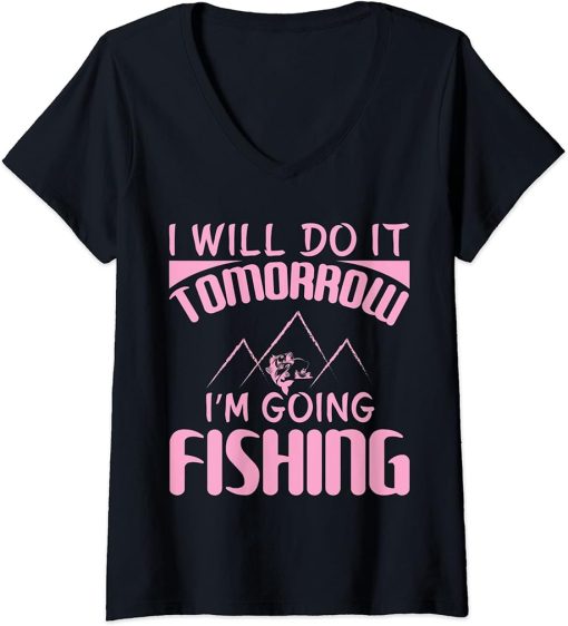 Womens Fishing Rods Lovers | Funny Fishing Sayings | Funny Fishing V-Neck T-Shirt