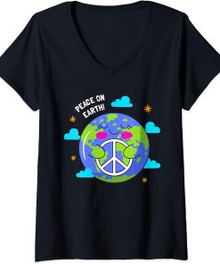 Womens Peace On Earth Day Everyday Hippie Planet Save Environment V-Neck T-Shirt