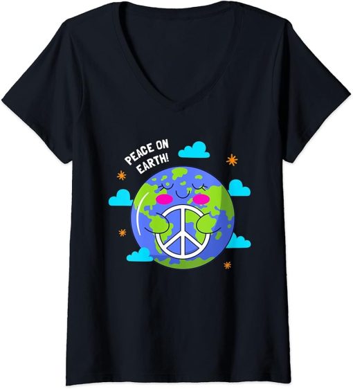 Womens Peace On Earth Day Everyday Hippie Planet Save Environment V-Neck T-Shirt