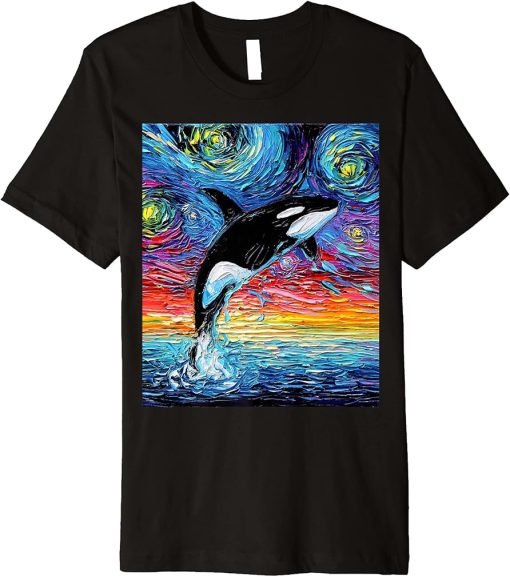 Orca Starry Night Killer Whale Sunset Ocean Art by Aja Premium T-Shirt